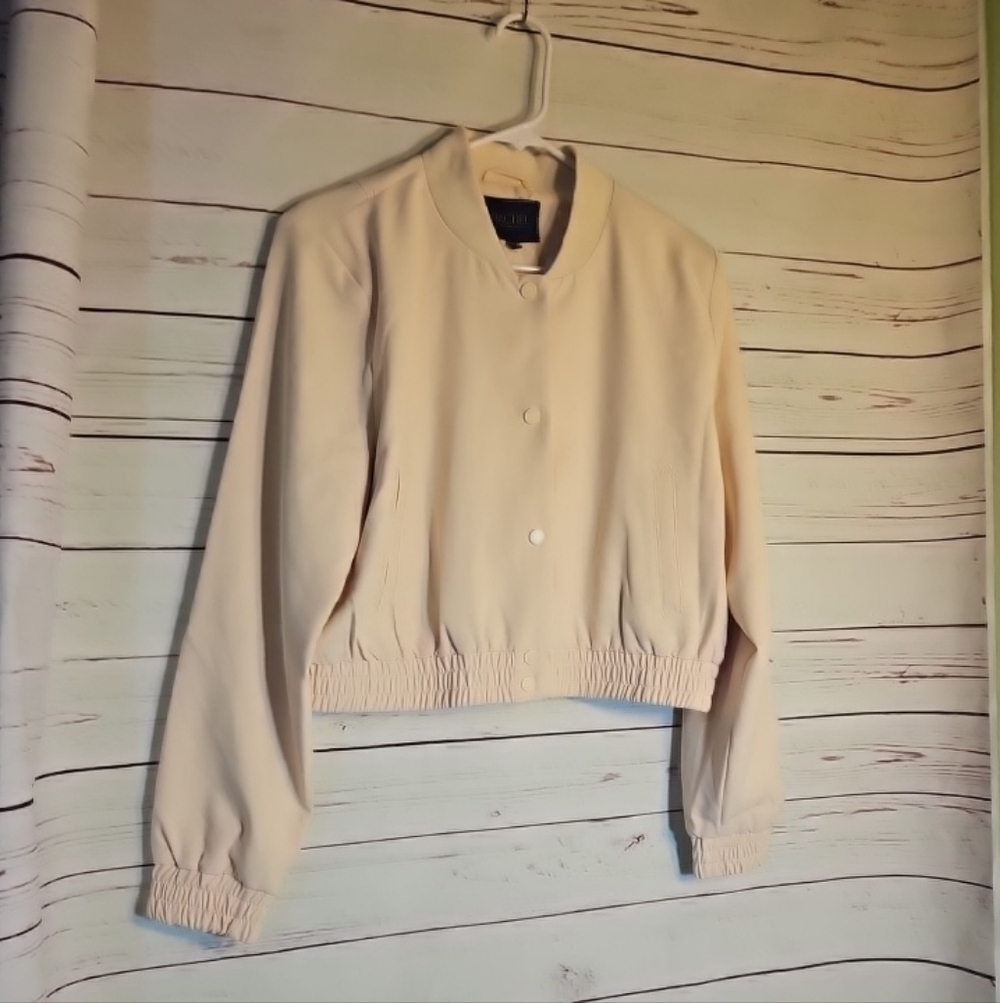 Rachel Roy Crop Bomber Jacket Parchment , Large